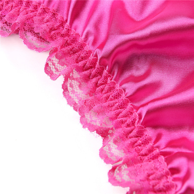 LittleForBigメンズショーツ 下着インナーウェア レースヘム【サテン花】光沢感あり繻子質感 シルキー ユニセックス ピンク MUP533F