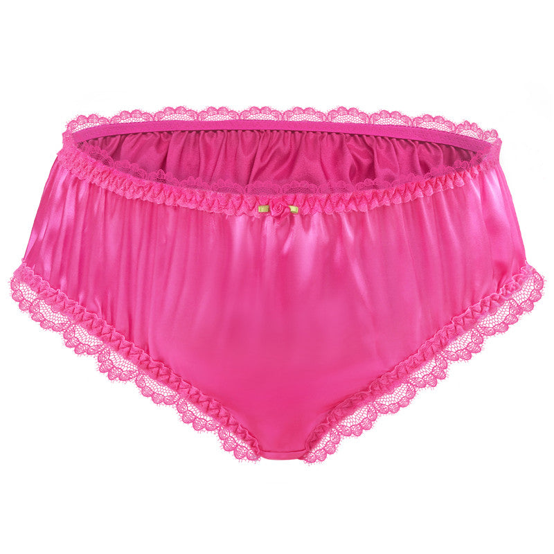 LittleForBigメンズショーツ 下着インナーウェア レースヘム【サテン花】光沢感あり繻子質感 シルキー ユニセックス ピンク MUP533F