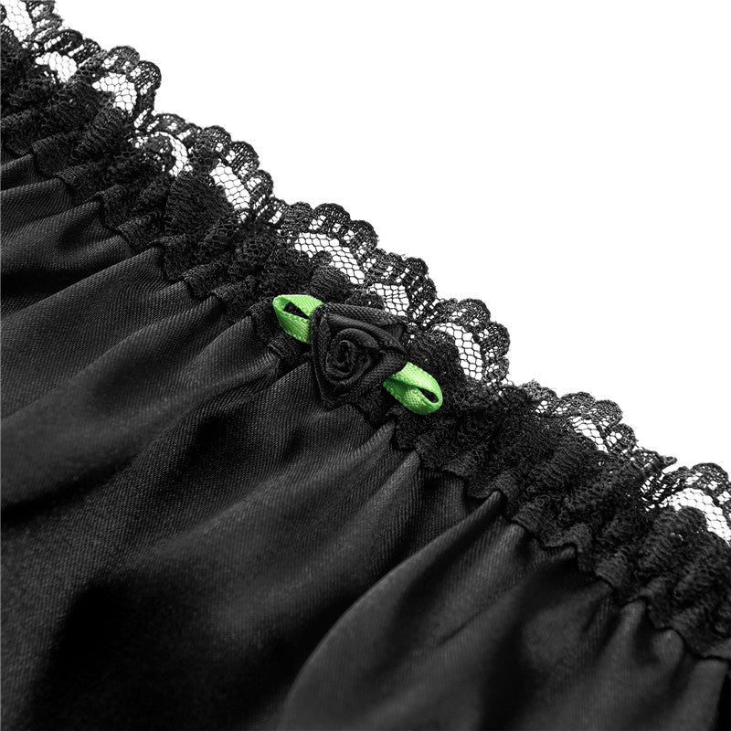 LittleForBigメンズショーツ 下着インナーウェア レースヘム【サテン花】光沢感あり繻子質感 シルキー ユニセックス 黒 MUP533H