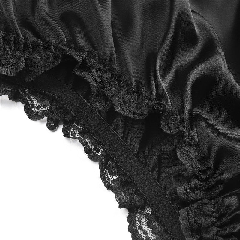 LittleForBigメンズショーツ 下着インナーウェア レースヘム【サテン花】光沢感あり繻子質感 シルキー ユニセックス 黒 MUP533H