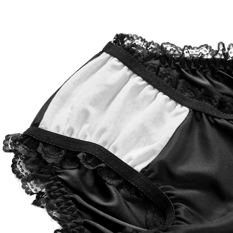 LittleForBigメンズショーツ 下着インナーウェア レースヘム【サテン花】光沢感あり繻子質感 シルキー ユニセックス 黒 MUP533H