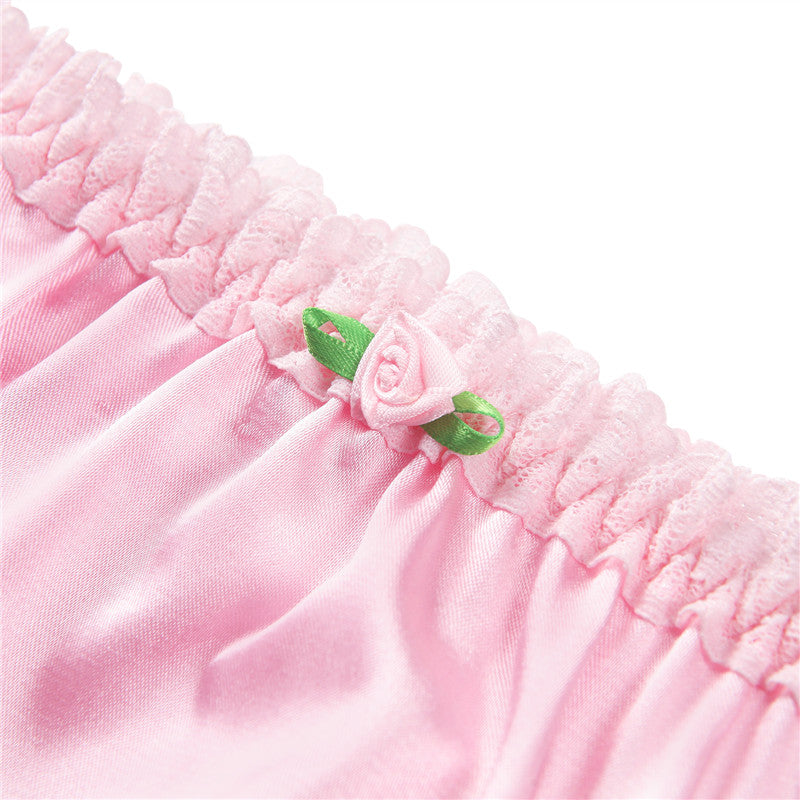 LittleForBigメンズショーツ 下着インナーウェア レースヘム【サテン花】光沢感あり繻子質感 シルキー ユニセックス ローズ MUP533P