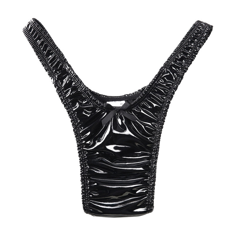 LittleForBigメンズショーツ シークレットTバック ミラーフェイクレザー スムース ブラック MUP534H