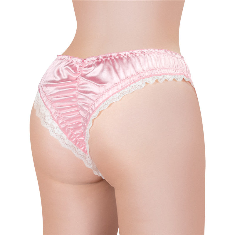 LittleForBigユニセックスパンティー サテンレース下着【ロマンチックなハート型錠】 ラッフルゴム スムーズ 光沢 伸縮性 ピンク MUP536P
