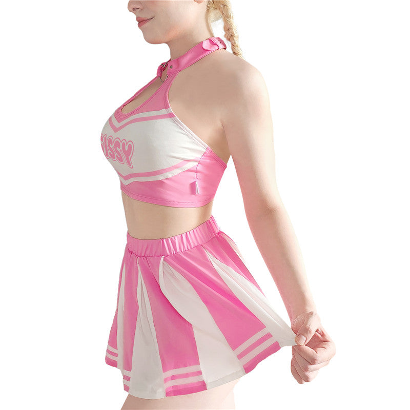 LittleForBigユニセックス ミニスカート2点セット【わくわくゲームデー】首輪襟 キャミソールトップス プリーツスカート バックレス 色合わせ 調整可能なホルターネック ピンク MUT263P