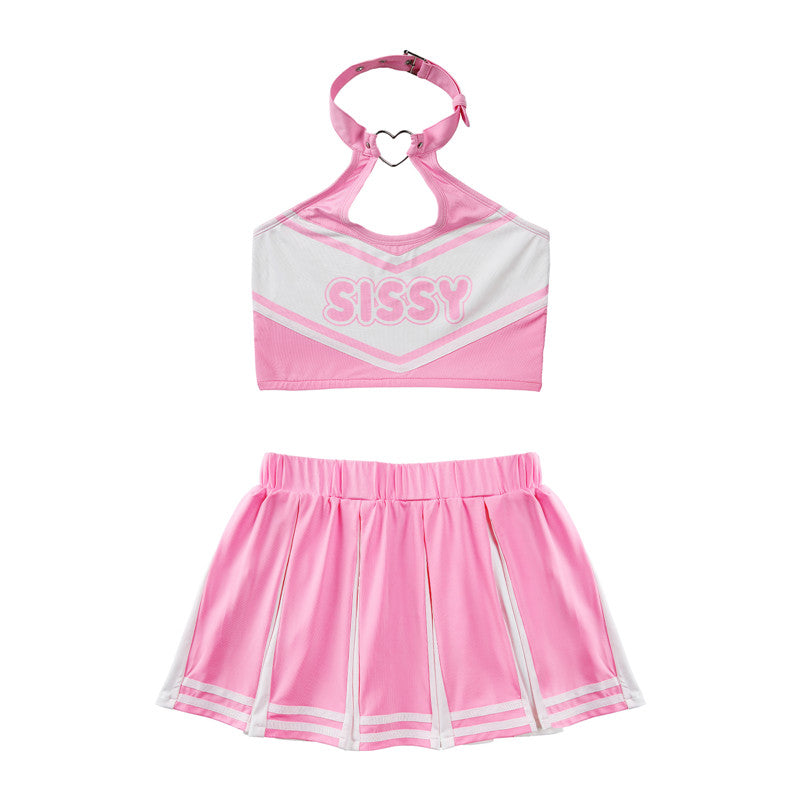 LittleForBigユニセックス ミニスカート2点セット【わくわくゲームデー】首輪襟 キャミソールトップス プリーツスカート バックレス 色合わせ 調整可能なホルターネック ピンク MUT263P