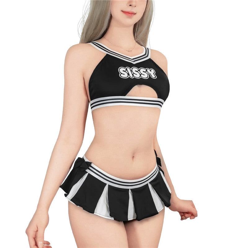 LittleForBigユニセックス ブラレット2点セット【チアリーダー】 調節可能なストラップ クロスストラップ プリーツスカート ブラック MUT264H