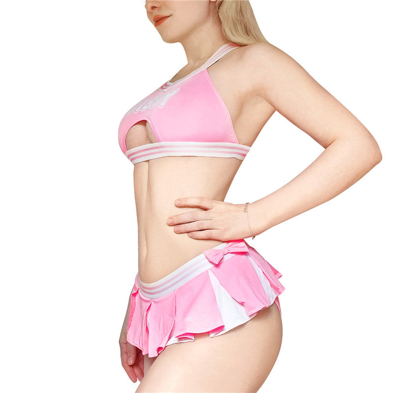 LittleForBigユニセックス ブラレット2点セット【チアリーダー】 調節可能なストラップ クロスストラップ プリーツスカート ピンク MUT264P