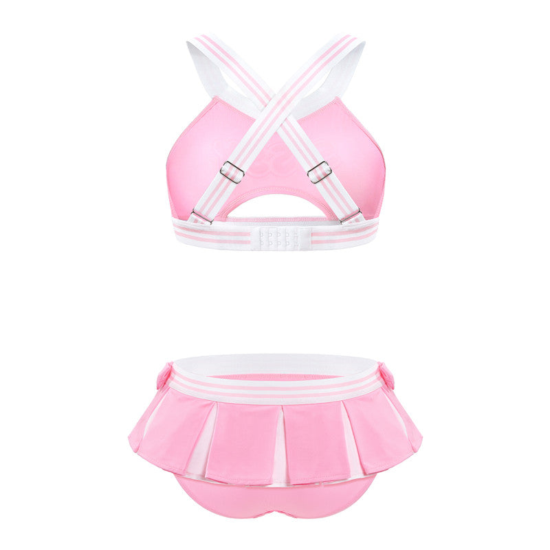 LittleForBigユニセックス ブラレット2点セット【チアリーダー】 調節可能なストラップ クロスストラップ プリーツスカート ピンク MUT264P