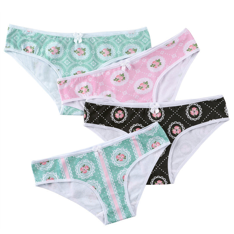 LittleForBig女子綿パンティー【レトロ薔薇】レディース下着 4枚セットUP211-S401