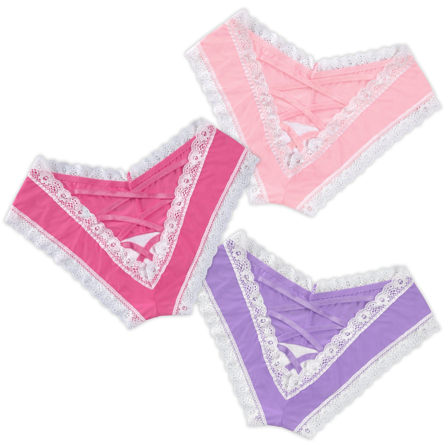 LittleForBig 女子パンティー【シシー】 クロスストラップ レース V字型バック レディース下着 3点セット UP216-S301