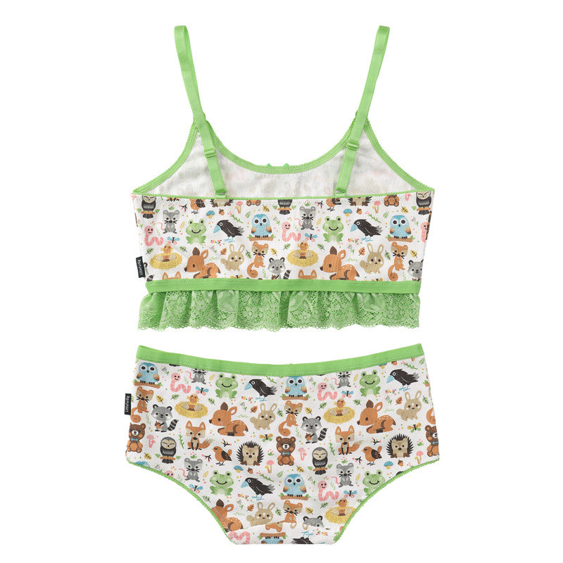 LittleForBig女子ランジェリー2点セット【森の動物】レースフリル 綿パジャマUT250