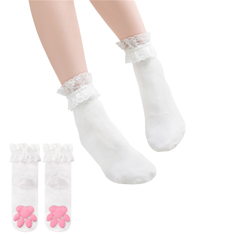 LittleForBig綿 アンクル ソックス 【レースフリル 3D猫の肉球】LB-SC02