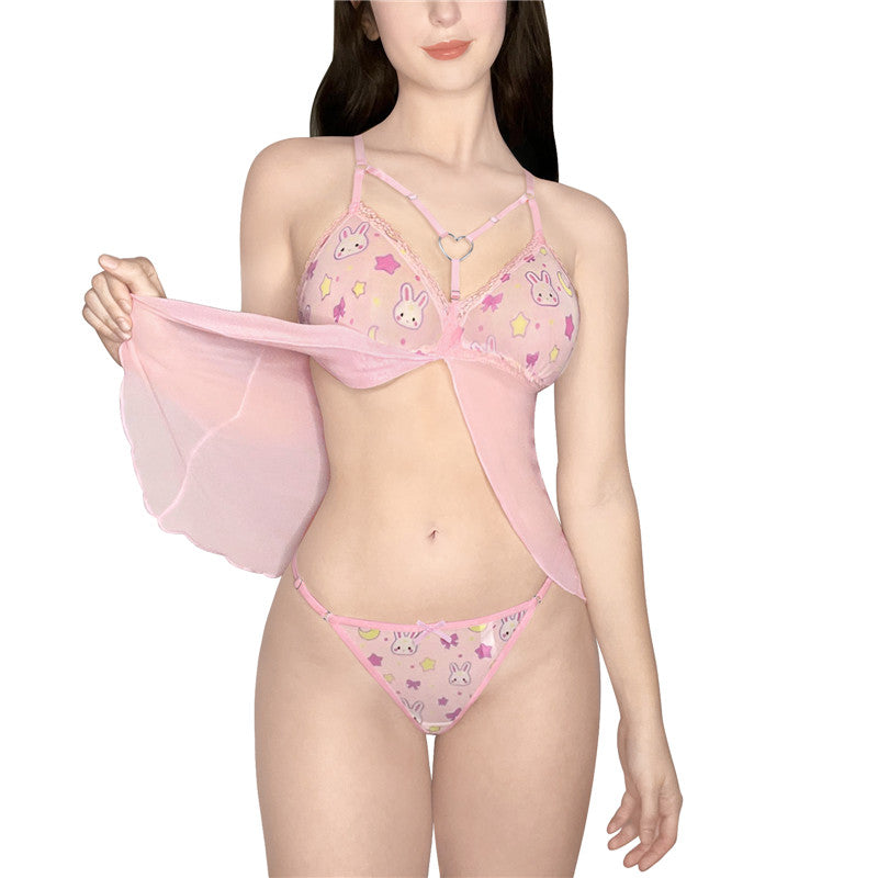 ハンドメイド ランジェリーうさぎ衣装 Littleforbigランジェリー2点セット【うさぎ月】前開き Tバック UT234P