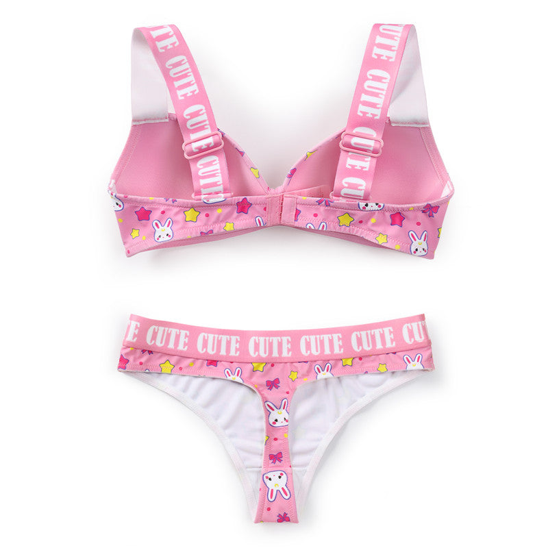 Littleforbig女子ブラレット2点セット【うさぎ月柄】ブラとパンティー UT244P