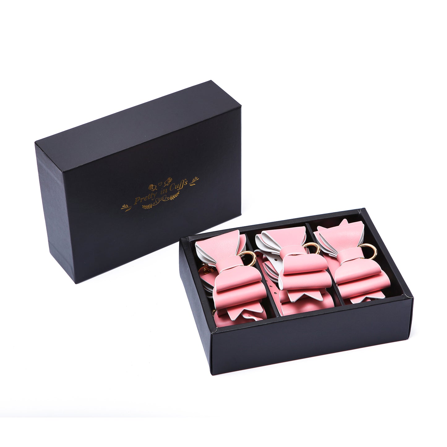 BDSMグッズ 柔軟なラム革ベルト【蝶結び】足枷 手枷 首輪カフス 豪華10点セット 調節可能【ピンク・白・金】