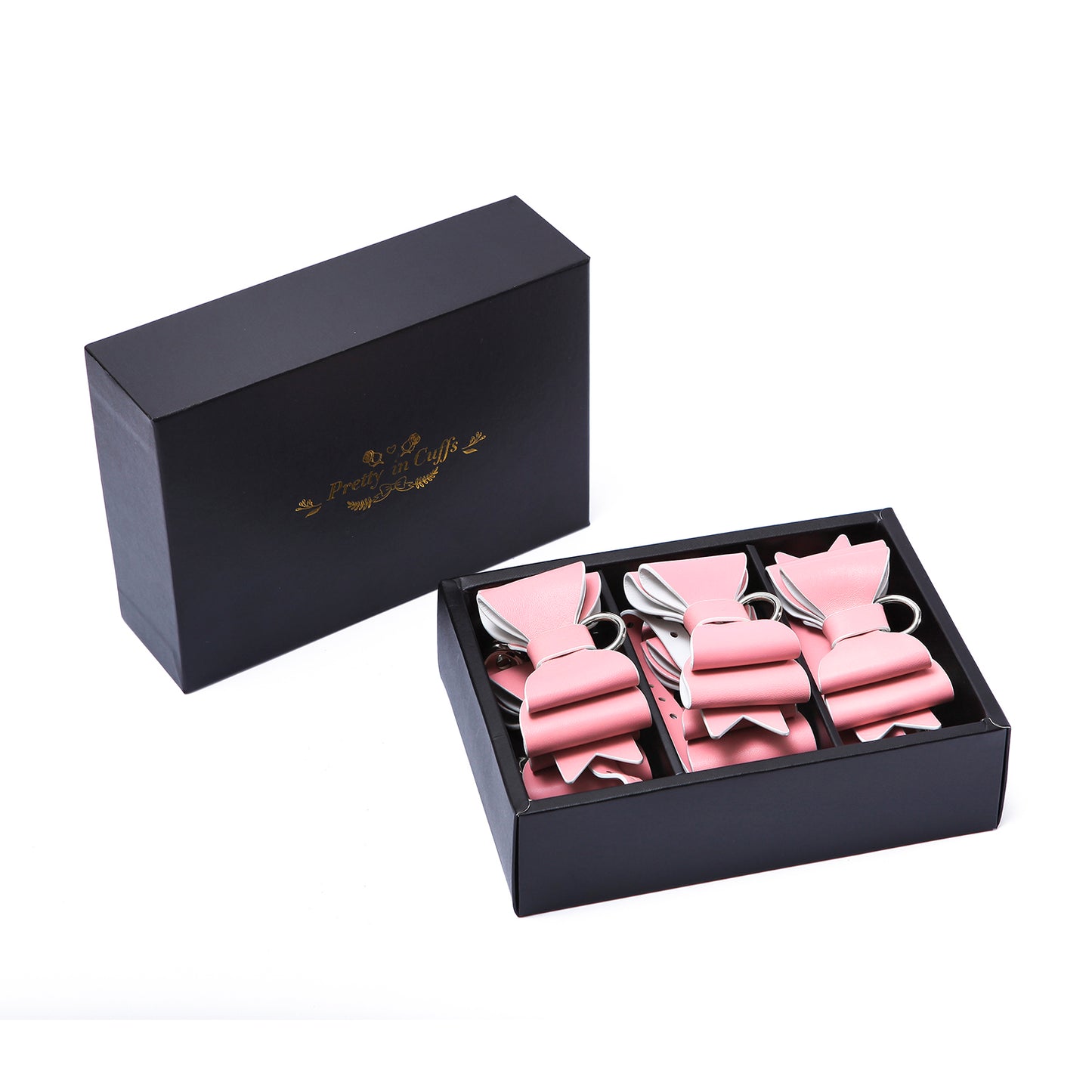 BDSMグッズ 柔軟なラム革ベルト【蝶結び】足枷 手枷 首輪カフス 豪華10点セット 調節可能【ピンク・白・銀】