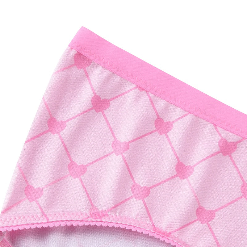 LittleForBigレーディス レース飾りブラレット2点セット【照れくさいハート柄】格子縞キャミソールとパンティー 調整可能なストラップ スベスベシルキー触感 ピンク UT275P