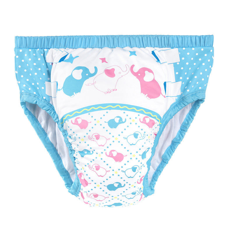 LittleForBig大人用シルキー単体で使えるトレーニングパンツ【象ちゃん】吸収・防漏・通気性 ストレッチウェストで快適 洗濯可 ブルー DC311B