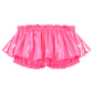LittleForBigレディース 超ミニブルマースカート【お姫様風】光沢フェイクレザー フリルとリボン飾り ドレス 伸縮性のあるウエストバンドと裾 パンツスカート ピンク 349P