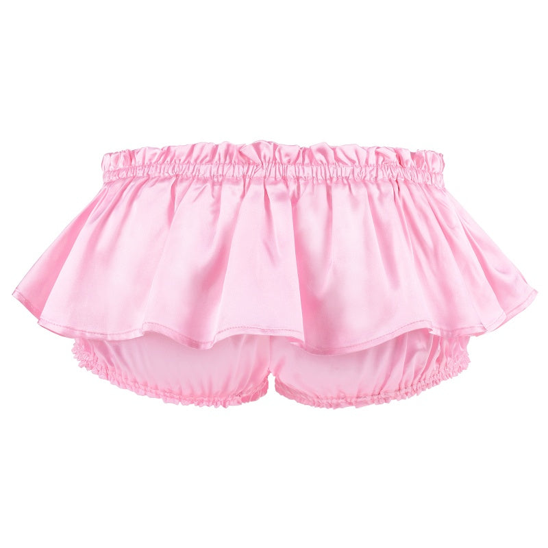 LittleForBigレディース スカート キュロット【お姫様風】光沢サテン フリルとリボン飾り 伸縮性のあるウエストバンドと裾 ピンク 350P