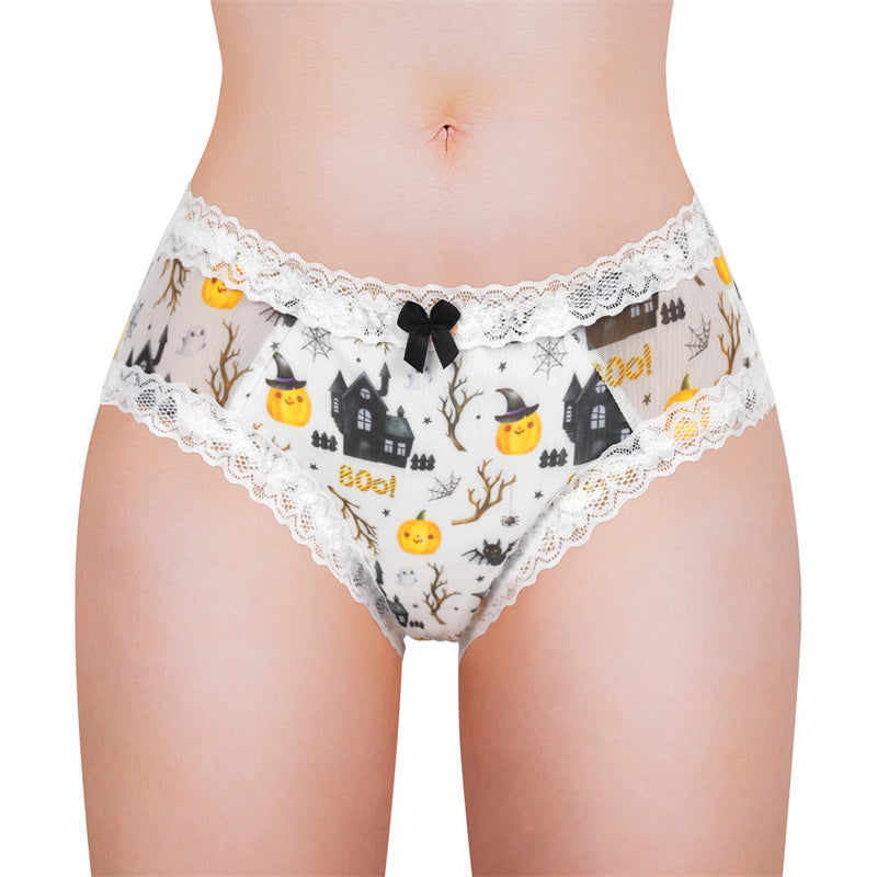 LittleForBigメンズパンティー 体型カバー【ハロウィン風】かぼちゃパンプキン柄 タッキングガフパンティー メッシュパンティー ブリーフ 白 MUP517W2