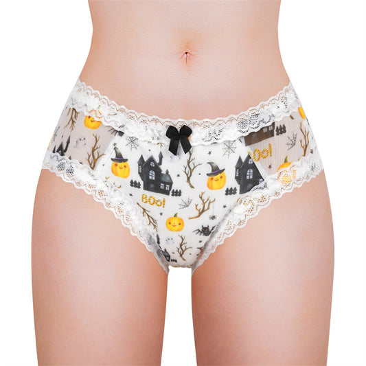 LittleForBigメンズパンティー 体型カバー【ハロウィン風】かぼちゃパンプキン柄 タッキングガフパンティー メッシュパンティー ブリーフ 白 MUP517W2