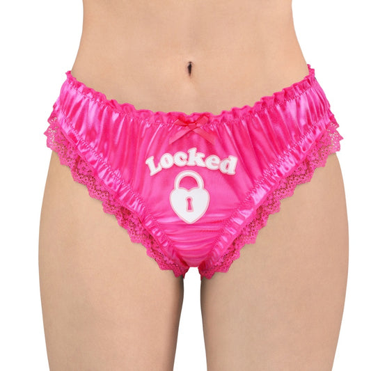 LittleForBigユニセックスパンティー サテン光沢レース素材【ロマンチックなハート型錠】フリル裾デザイン 前リボン装飾 ヒップシャーリングシワ加工 ストレッチウエストゴム ローズ MUP536F