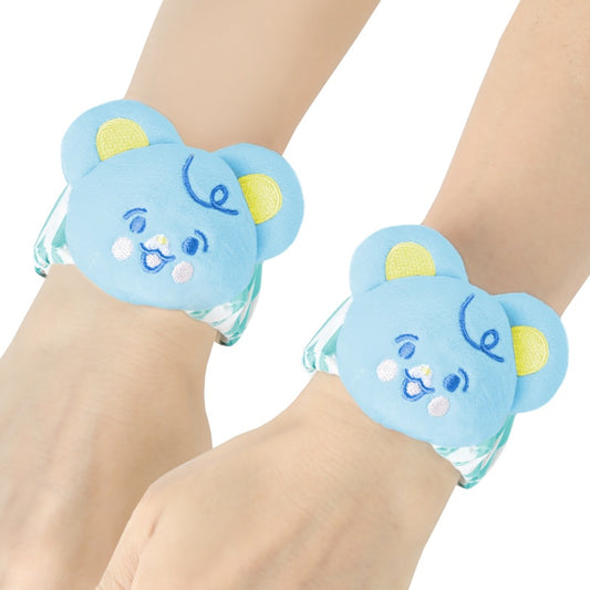 LittleForBig大人手首ラトル2個セット【ベアちゃん】遊園地 ベル付き 伸縮性 ぬいぐるみ ストライプ柄 調節可能な面ファスナー式 青 WR005B-S201