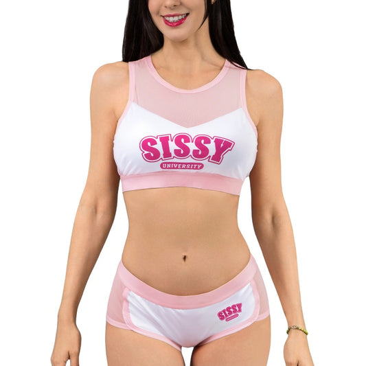 LittleForBigユニセックス ブラレット2点セット【シシー世界】ピーカブー シースルー メッシュ スポーツブラ ブラパッド付き シルキーフロント 取り外し可能なブラパッド付き ピンク MUT287P