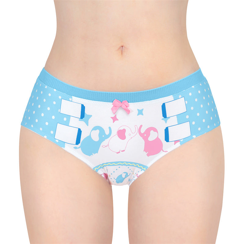 LittleForBigレディースシルキーパンティー【象ちゃん】テーマプリント 蝶結び 下着 快適フィット ブルー UP230B