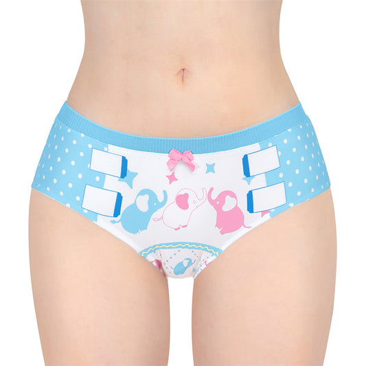 LittleForBigレディースシルキーパンティー【象ちゃん】テーマプリント 蝶結び 下着 快適フィット ブルー UP230B