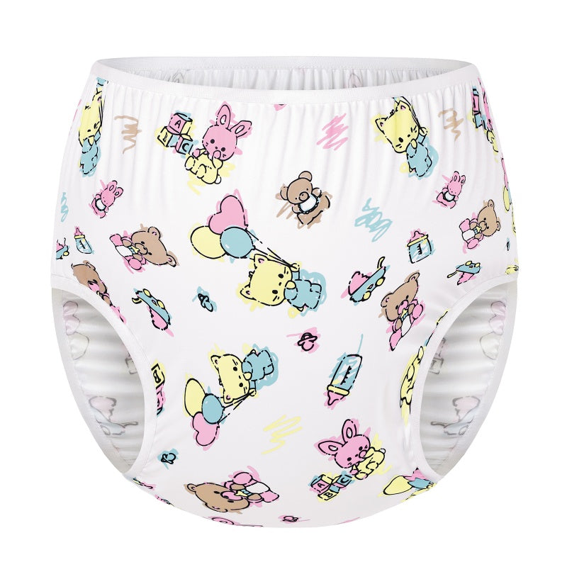LittleForBig大人用布おむつカバー おむつパンツ【保育園】総柄 プルオンタイプ 防水PUL素材 ハイライズ 再利用可能 洗濯可 繰り返し使える 伸縮性ウエストバンド 漏れ防止 ストレッチ 防汚 白 DC602W