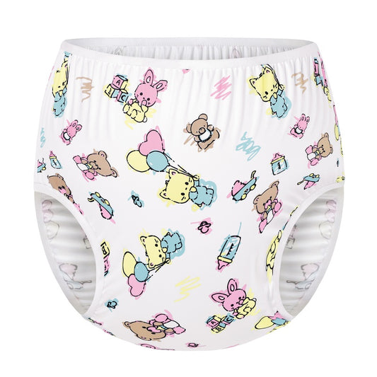 LittleForBig大人用布おむつカバー おむつパンツ【保育園】総柄 プルオンタイプ 防水PUL素材 ハイライズ 再利用可能 洗濯可 繰り返し使える 伸縮性ウエストバンド 漏れ防止 ストレッチ 防汚 白 DC602W