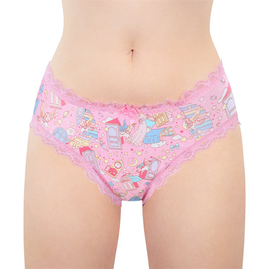 LittleForBigメンズ綿パンティー リボンとレース飾り【夢幻のユニコーン】体型カバー タッキングガフパンティー バック部分にメッシュパネル ピンク MUP537P