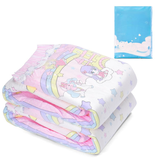LittleForBig大人用紙おむつ 高吸収7000 mL 不織布パンツタイプ【夢の国の小さな妖精たち】厚型 オムツパンツ 調節可能な面ファスナー ピンク 2枚入 D34