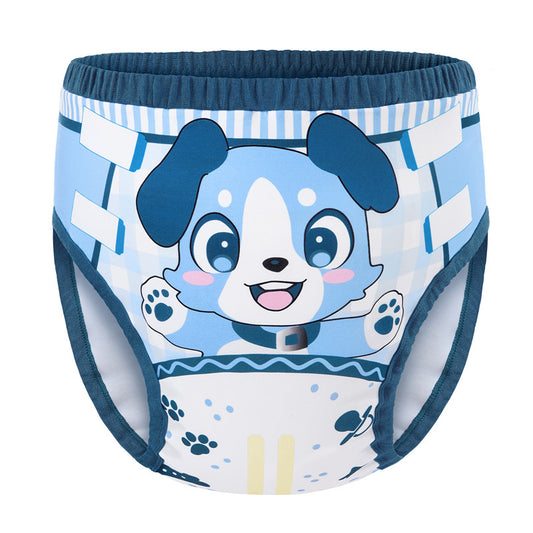 LittleForBig大人用シルキー単体で使えるトレーニングパンツ【ケモノちゃん】ウェストゴム付き 弾力性あり 漏れ防止 通気性 洗濯可 ブルー DC307B