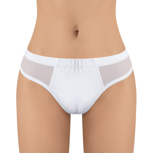 LittleForBigメンズ シルキーTバックパンティー【無地】キャメルつま先隠し ブラジリアン風チーキー メッシュ下着 タッキングガフパンティー ストレッチウエスト インナー 柔らか 白 MUP545W