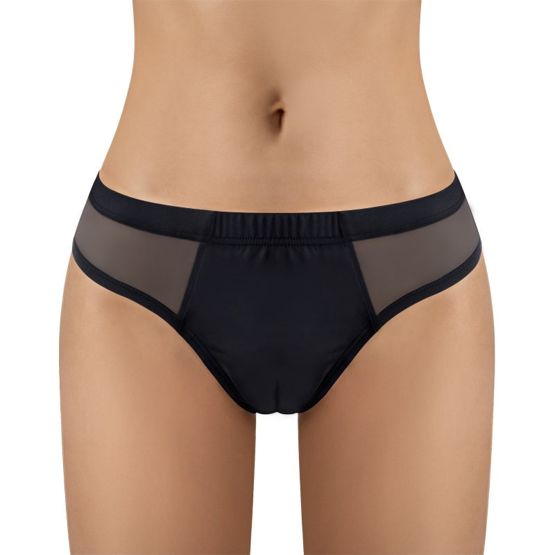LittleForBigメンズ シルキーTバックパンティー【無地】キャメルつま先隠し ブラジリアン風チーキー メッシュ下着 タッキングガフパンティー ストレッチウエスト インナー 柔らか 黒 MUP545H