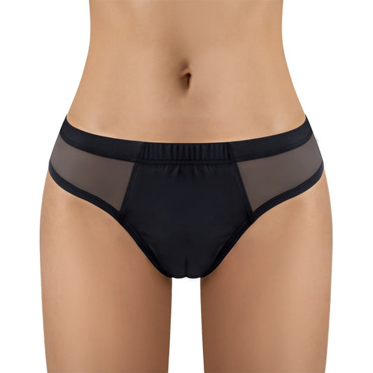 LittleForBigメンズ シルキーTバックパンティー【無地】キャメルつま先隠し ブラジリアン風チーキー メッシュ下着 タッキングガフパンティー ストレッチウエスト インナー 柔らか 黒 MUP545H