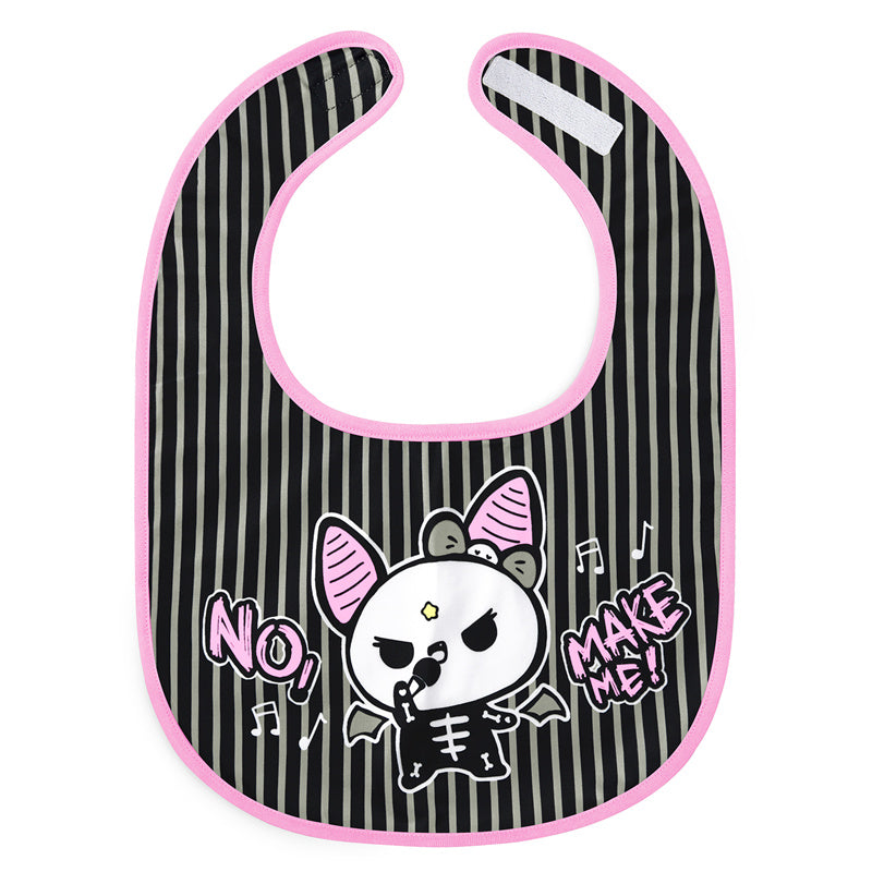 LittleForBig大人ビブ よだれかけ 可愛いエプロン【シルキー＋防水シート】ハロウィン風 いたずらなベラちゃんの音楽家柄 大人用スタイ 調整可 黒とピンク B38P