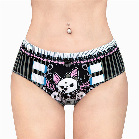 LittleForBigレディースシルキーパンティー【いたずらなベラちゃんの音楽家】ハロウィン ゴシック風パンティー 蝶結び 下着 快適フィット 黒 UP236H