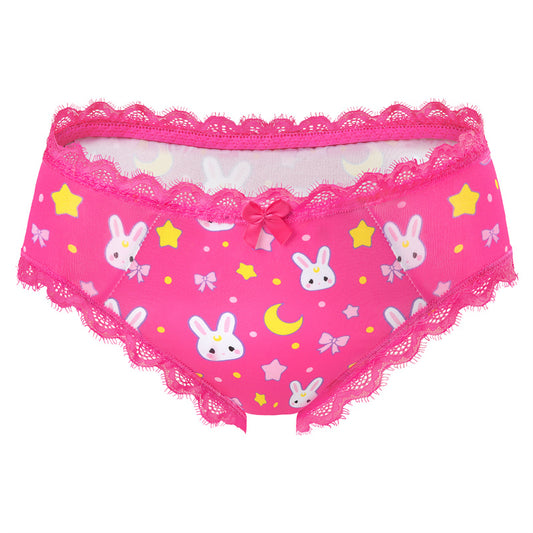 LittleForBigメンズパンティー 体型カバー リボンとレース飾り【うさぎ月】タッキングガフパンティー バックのカットアウトメッシュデザイン ローズ MUP513F