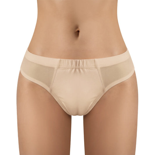 LittleForBigメンズ シルキーTバックパンティー【無地】キャメルつま先隠し ブラジリアン風チーキー メッシュ下着 タッキングガフパンティー ストレッチウエスト インナー 柔らか 肌色 MUP545S
