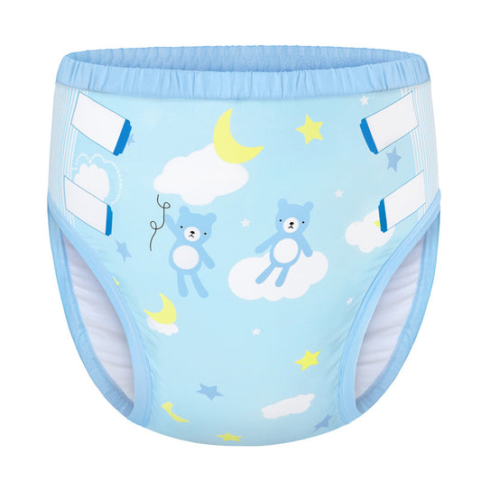 LittleForBig大人用シルキー単体で使えるトレーニングパンツ【ベアちゃん】ウェストゴム付き 吸収層入り 通気性 洗濯可 快適フィット ブルー DC304B