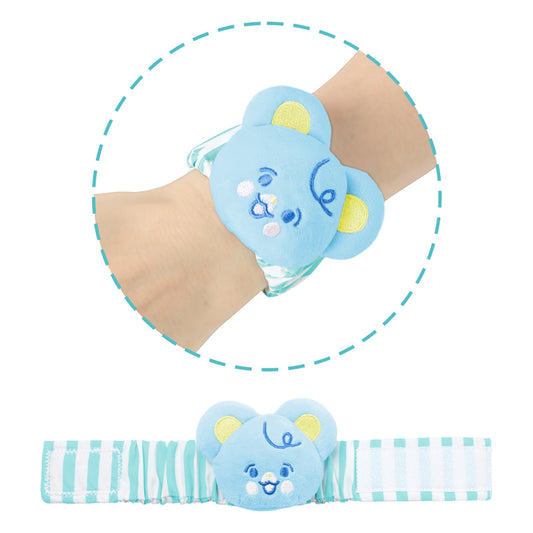 LittleForBig大人 手首ラトル【ベアちゃん】遊園地のテーマ ベル付き 伸縮性リストバンド ぬいぐるみ ストライプ柄調節可能な面ファスナー リストラトル ブルー WR003B