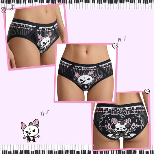 LittleForBig大人用単体で使えるトレーニングパンツ 大人用布おむつパンツ【いたずらなベラちゃんの音楽家】飾り前立て ローレイス 吸収・防漏・通気性 シルキー素材 介護 洗濯可 黒 DC337H