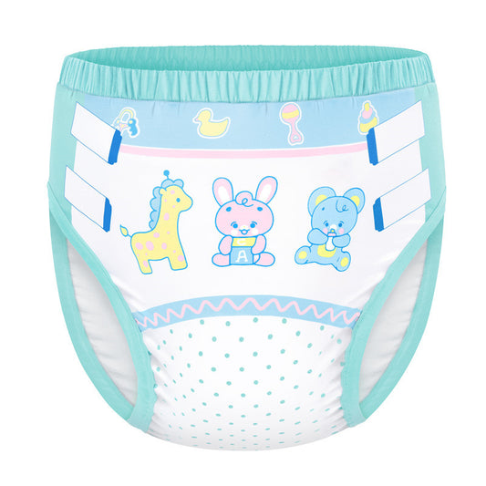 LittleForBig大人用シルキー単体で使えるトレーニングパンツ【遊園地】テーマプリント ストレッチウェストで快適 吸収・防漏・通気性 洗濯可 緑 DC313V