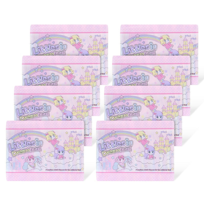 LittleForBig大人用紙おむつ 高吸収7000 mL 不織布パンツタイプ【夢の国の小さな妖精たち】厚型 オムツパンツ 調節可能な面ファスナー ピンク 80枚入 D34