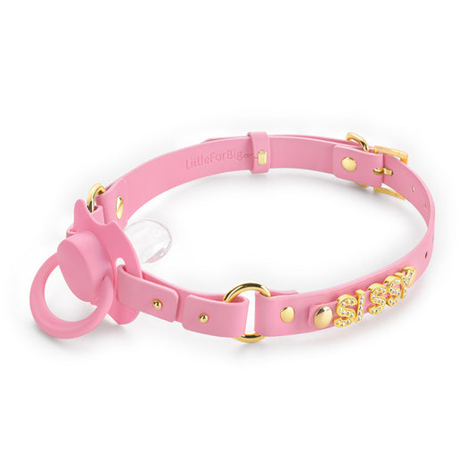 LittleForBig大人用おしゃぶり&ギャグ2点セット【シシー·おしゃぶりチョーカー】付け替え可能な「SISSY」文字ボダン 調整可能 シリコンニップル DIY可能 ピンク GS002P-S